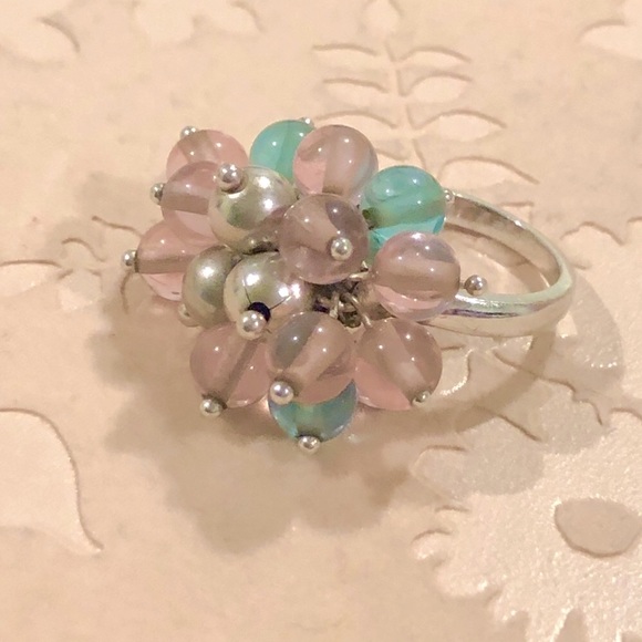 GIFT 🎁 Pastel Pink Blue cluster rhodium plated.925 Sterling silver Ring 6 - Picture 4 of 9